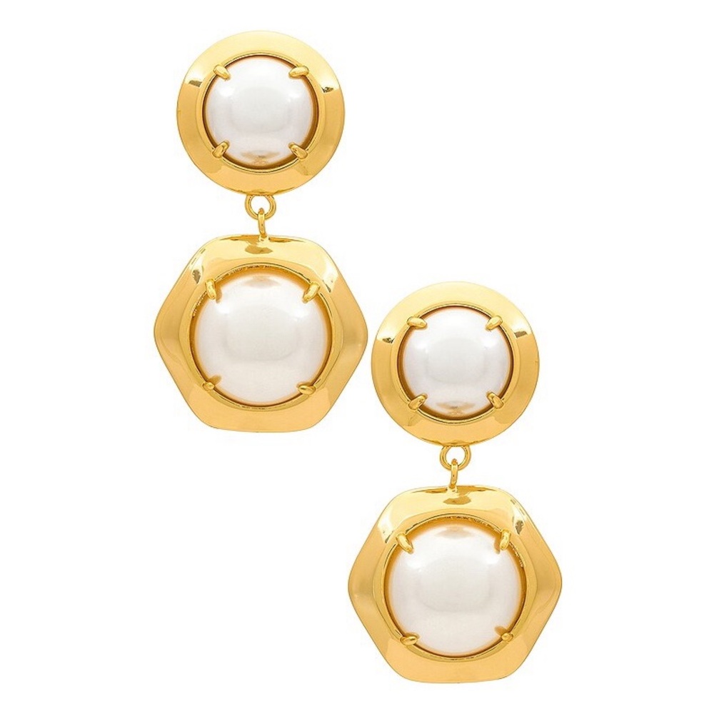 Lele Sadoughi Geo Bezel Jewel Drop Earrings in Pearl